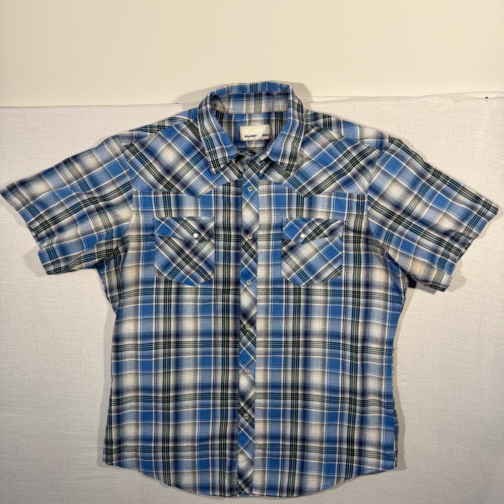 Vintage Wrangler Western Snap Shirt L Plaid Pearl Snap Cowboy USA Style - Picture 2 of 9